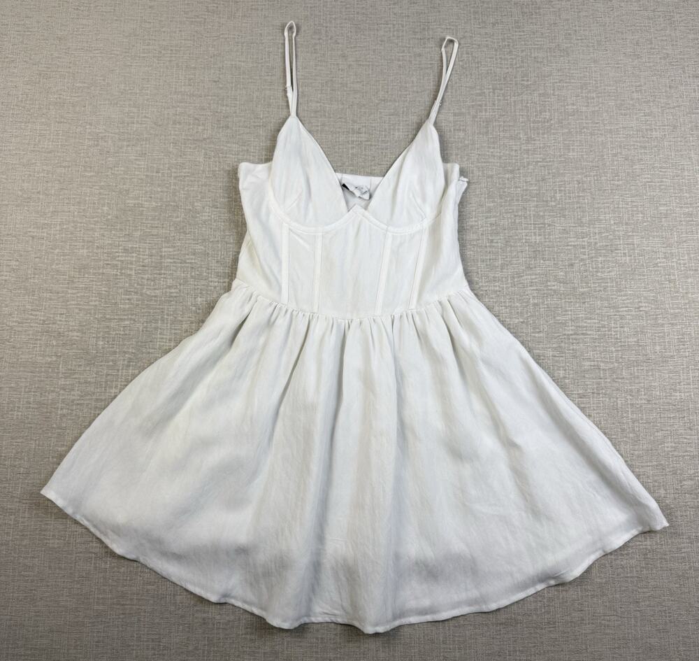 Sky to Moon Women’s Small White Corset Mini Dress Spaghetti Strap Fit and Flare